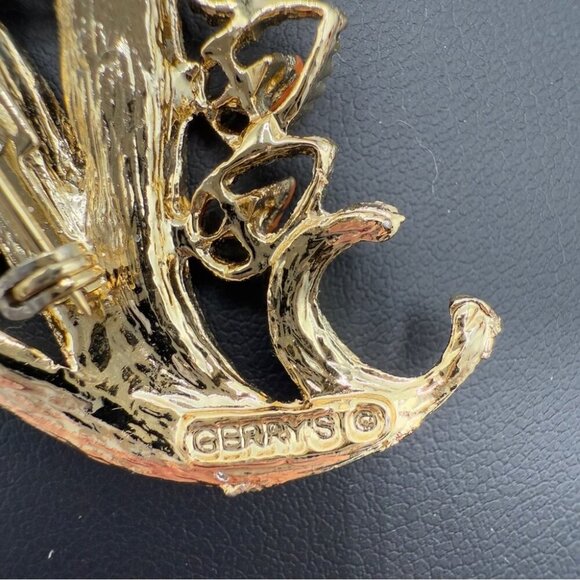 Vintage Gerrys Orange and Gold Tone Floral Brooch - Picture 4 of 11